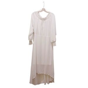 American Glamour Badgley Mischka Bohemian Shirred White Maxi Dress